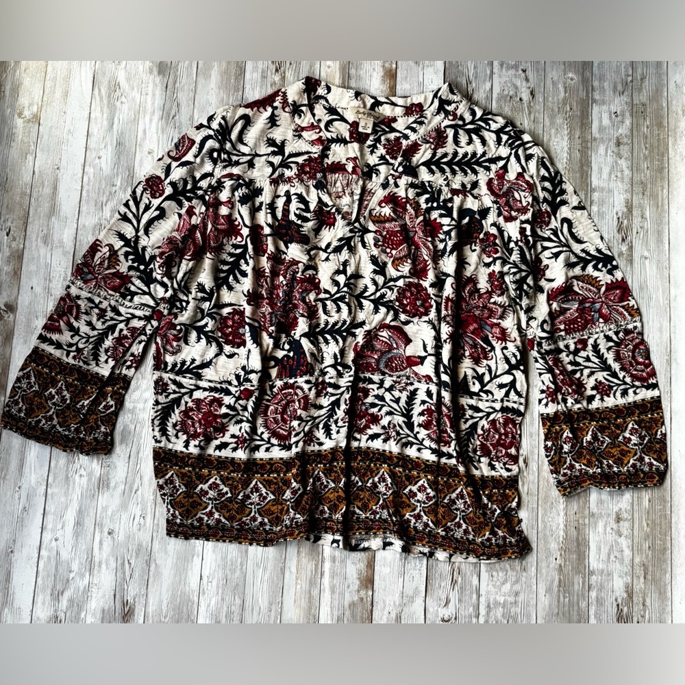 Lucky Brand Multicolor Paisley Floral and Bird Blouse